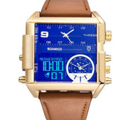 Men Sports Watches Man Military chronograph digital Watch Leather Rectangle Quartz Wristwatches